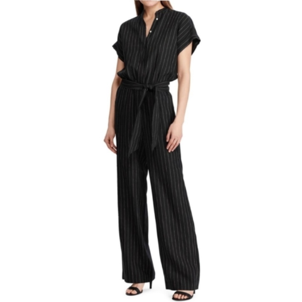 Lauren Ralph Lauren Pinstripe-Print Short-Sleeve Jumpsuit Size 6